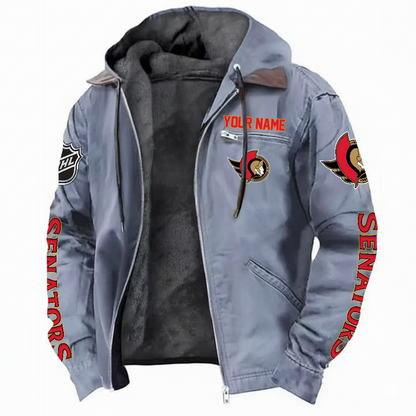 LIMITED EDITION - NEW CUSTOMIZED NHL29 OSN OTTAWA SENATORS HOODED CARDIGAN JACKET