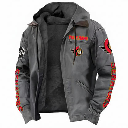 LIMITED EDITION - NEW CUSTOMIZED NHL29 OSN OTTAWA SENATORS HOODED CARDIGAN JACKET