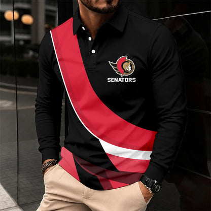 [SUPER SALE] NEW CUSTOMIZED NHL29 OSN OTTAWA SENATORS MEN LONG SLEEVE POLO
