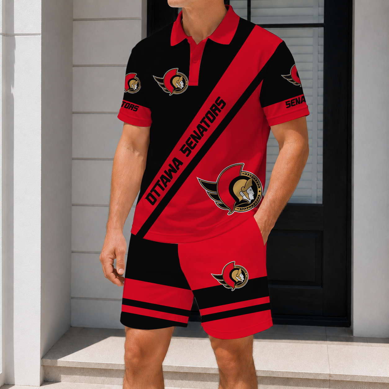 LIMITED EDITION - NEW CUSTOMIZED NHL29 OSN OTTAWA SENATORS POLO & SHORT PANTS SET