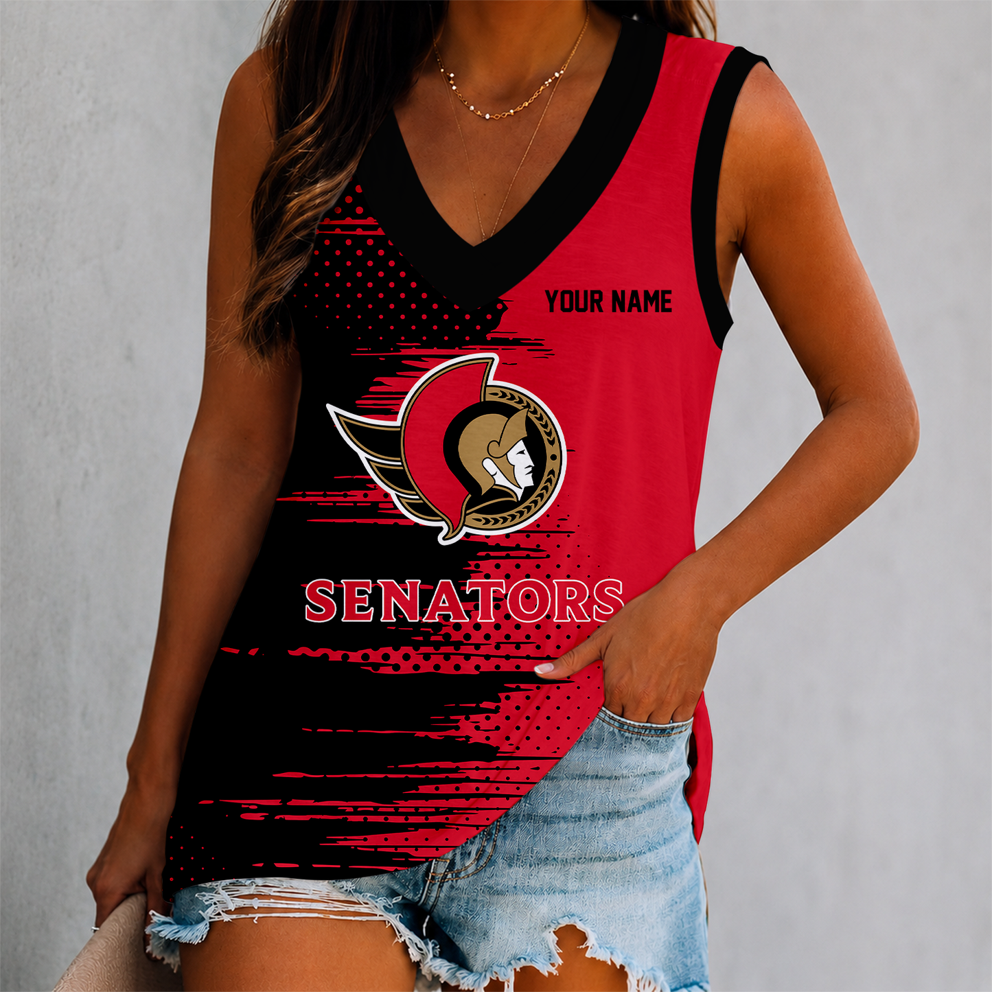 LIMITED EDITION - NEW CUSTOMIZED NHL29 OSN OTTAWA SENATORS WOMEN'S V-NECK TANK TOP