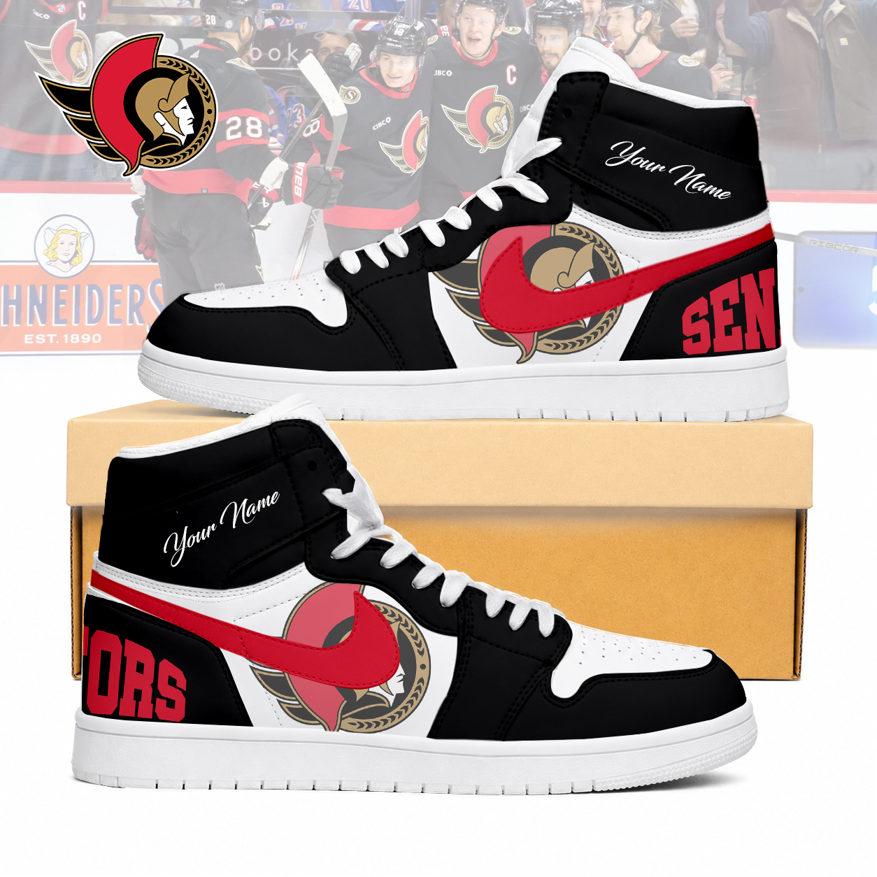 LIMITED EDITION - NEW CUSTOMIZED NHL29 OSN OTTAWA SENATORS AIR JORDAN SNEAKERS