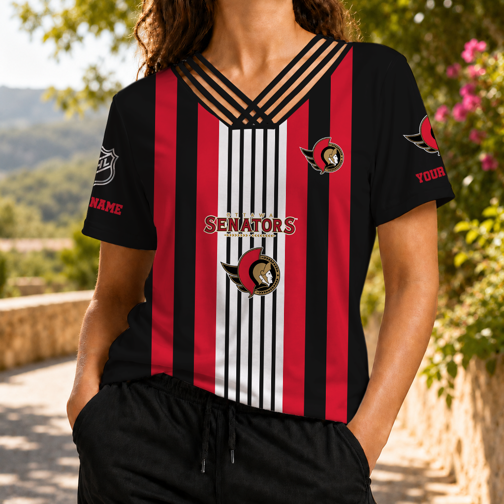 FINAL SALE - NEW CUSTOMIZED NHL29 OSN OTTAWA SENATORS V-NECK SHIRT