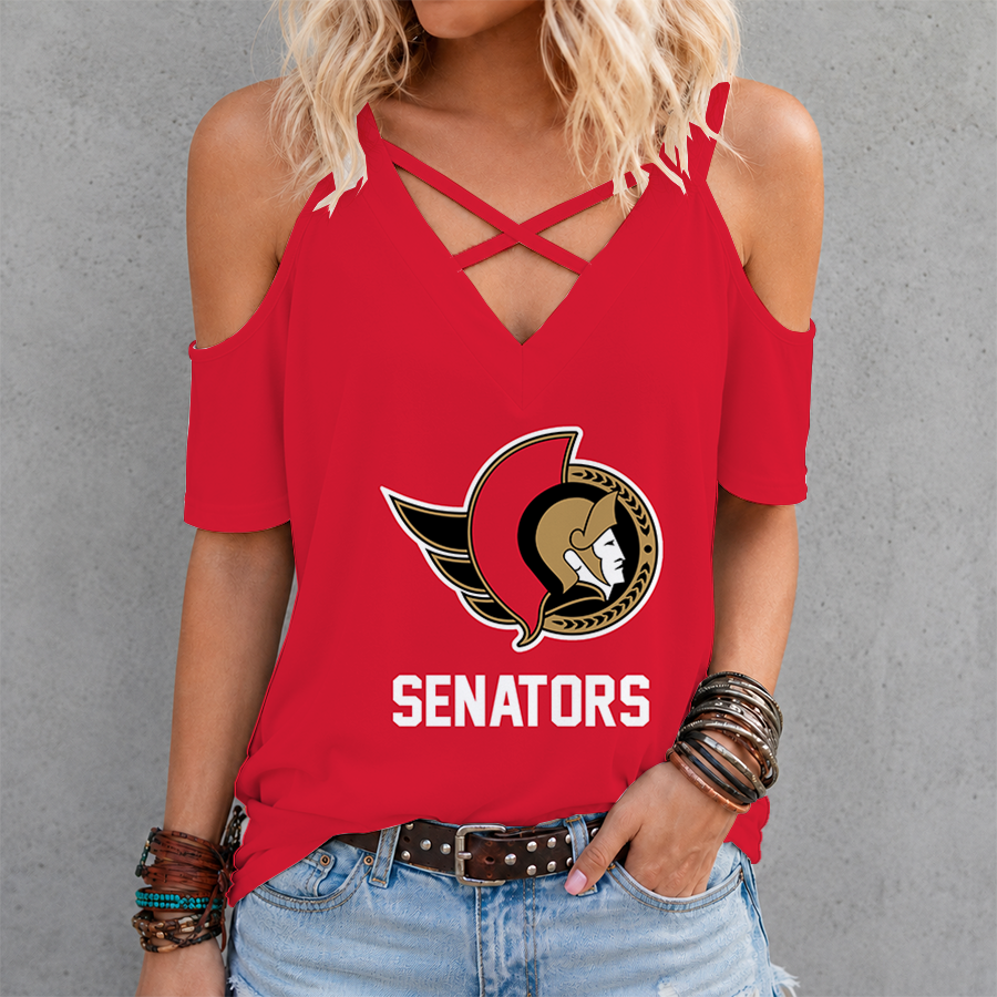 LIMITED EDITION - NEW CUSTOMIZED NHL29 OSN OTTAWA SENATORS CRISS CROSS V-NECK TOP