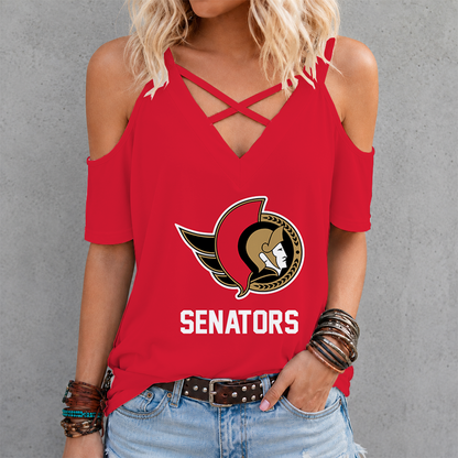 LIMITED EDITION - NEW CUSTOMIZED NHL29 OSN OTTAWA SENATORS CRISS CROSS V-NECK TOP