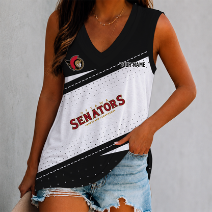 LIMITED EDITION - NEW CUSTOMIZED NHL29 OSN OTTAWA SENATORS WOMEN'S V-NECK TANK TOP
