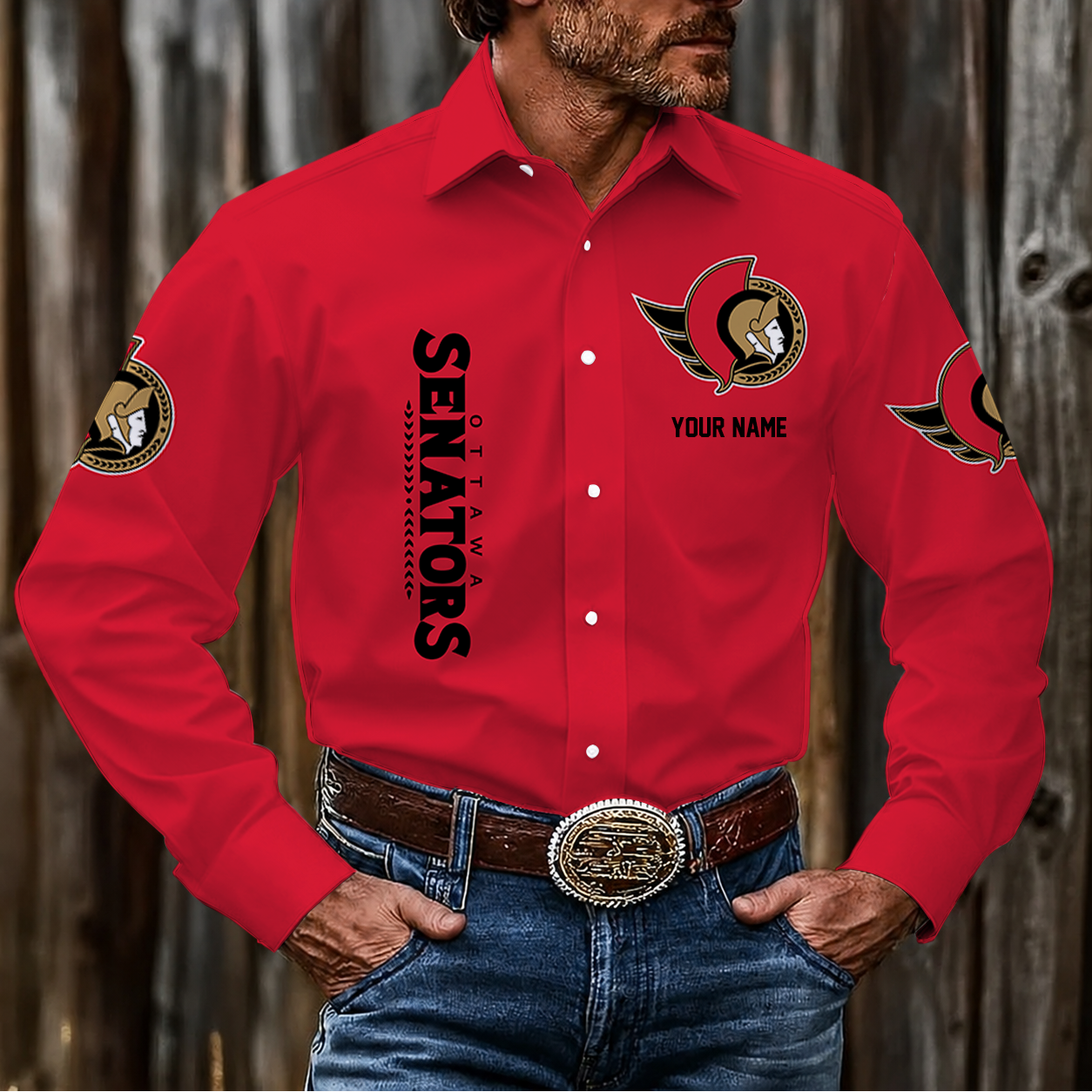 LIMITED EDITION - NEW CUSTOMIZED NHL29 OSN OTTAWA SENATORS MEN'S LONG SLEEVE BUTTON-UP SHIRT