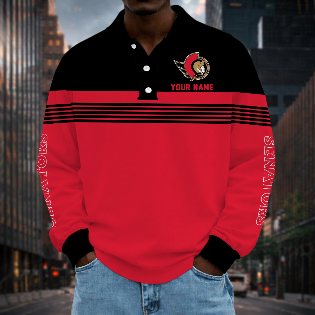 SPECIAL EDITION - NEW CUSTOMIZED NHL29 OSN OTTAWA SENATORS MEN LONG SLEEVE POLO