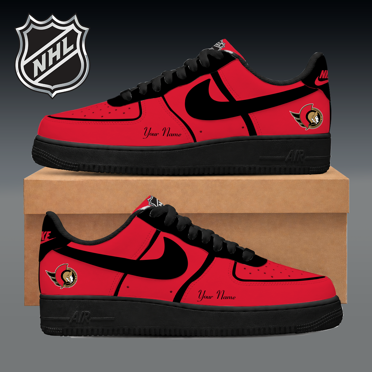 LIMITED EDITION - NEW CUSTOMIZED NHL29 OSN OTTAWA SENATORS AF1 SNEAKER