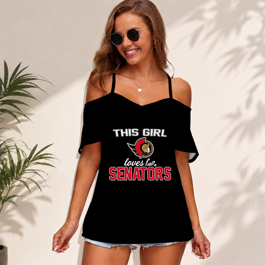 [SUPER SALE] NEW CUSTOMIZED NHL29 OSN OTTAWA SENATORS WOMEN'S STRAPPY OFF-SHOULDER TOP