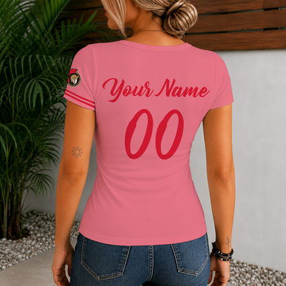 [SUPER SALE] NEW CUSTOMIZED NHL29 OSN OTTAWA SENATORS WOMEN'S SHORT SLEEVE HENLEY T-SHIRT
