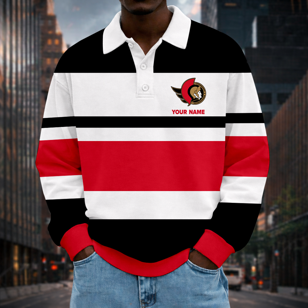 LIMITED EDITION - NEW CUSTOMIZED NHL29 OSN OTTAWA SENATORS MEN LONG SLEEVE POLO