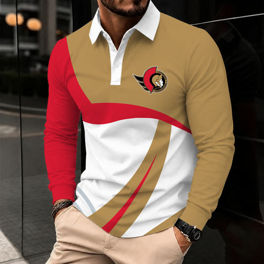 [SUPER SALE] NEW CUSTOMIZED NHL29 OSN OTTAWA SENATORS MEN LONG SLEEVE POLO