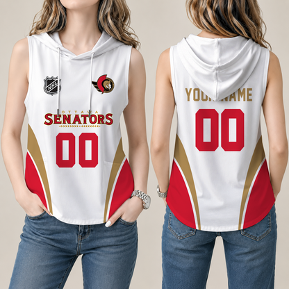 [SUPER SALE] NEW CUSTOMIZED NHL29 OSN OTTAWA SENATORS WOMEN'S SLEEVELESS HOODED POCKET TANK TOP