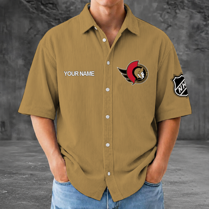 [SUPER SALE] NEW CUSTOMIZED NHL29 OSN OTTAWA SENATORS SEERSUCKER BUTTON SHIRT
