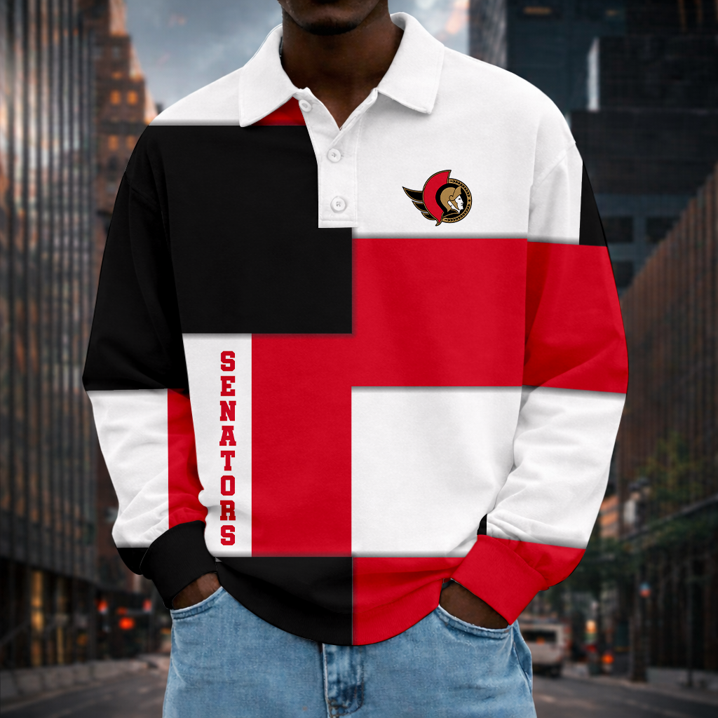 LIMITED EDITION - NEW CUSTOMIZED NHL29 OSN OTTAWA SENATORS MEN LONG SLEEVE POLO