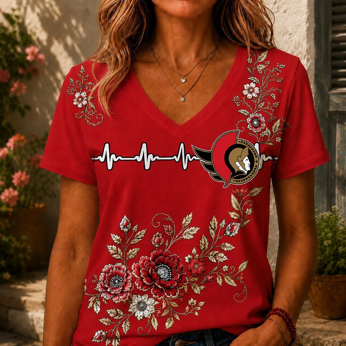 [SUPER SALE] NEW CUSTOMIZED NHL29 OSN OTTAWA SENATORS V-NECK FEMALE SHIRT
