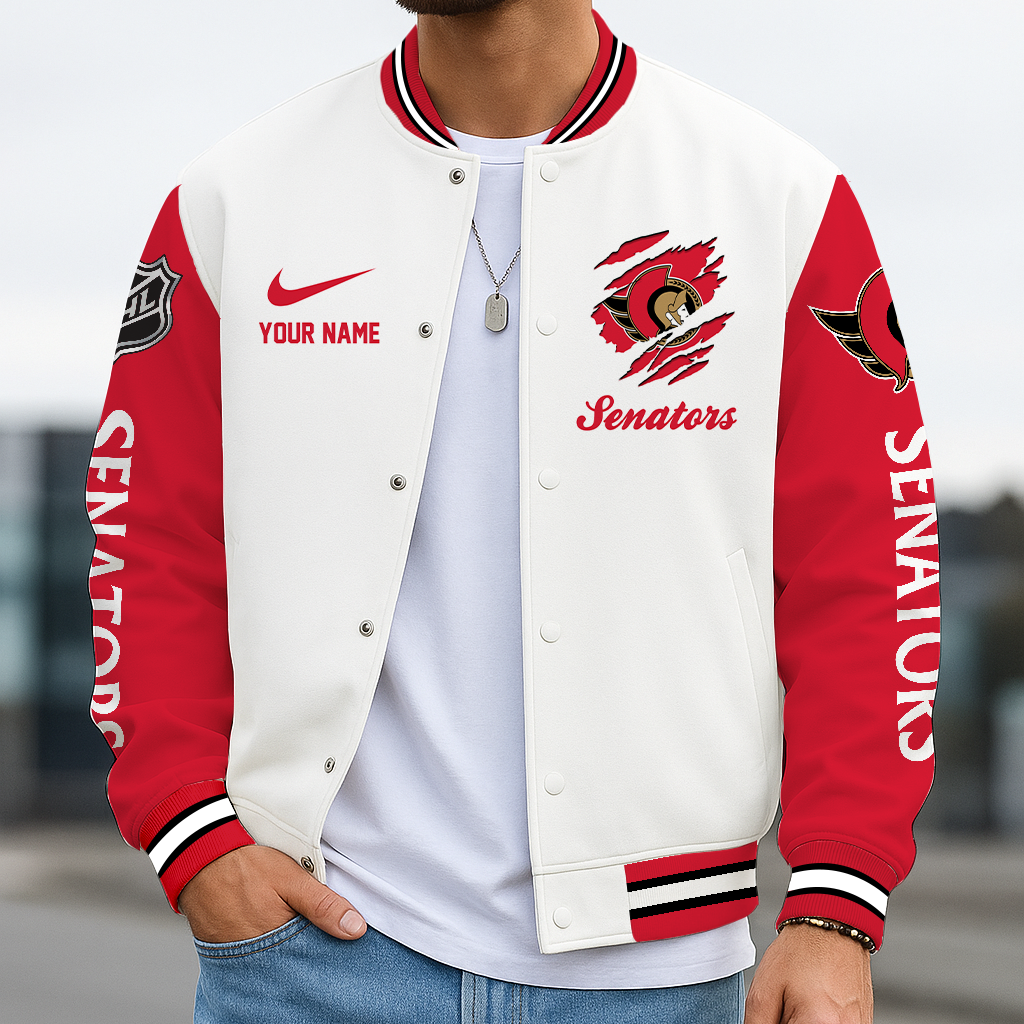 LIMITED EDITION - NEW CUSTOMIZED NHL29 OSN OTTAWA SENATORS BASEBALL JACKET, SATIN VARSITY JACKET