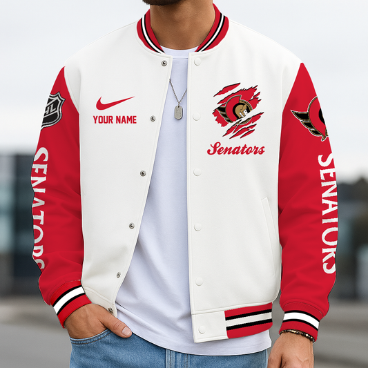 LIMITED EDITION - NEW CUSTOMIZED NHL29 OSN OTTAWA SENATORS BASEBALL JACKET, SATIN VARSITY JACKET