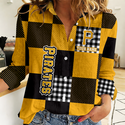 LIMITED EDITION - NEW CUSTOMIZED MLB29 PHP PITTSBURGH PIRATES WOMEN CASUAL SHIRT FOR FAN