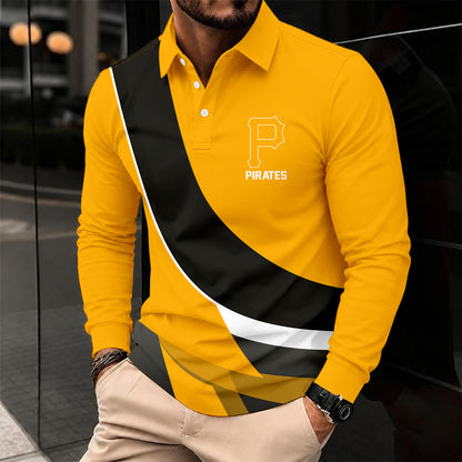 [FLASH SALE] NEW CUSTOMIZED MLB29 PHP PITTSBURGH PIRATES MEN'S LONG SLEEVE POLO