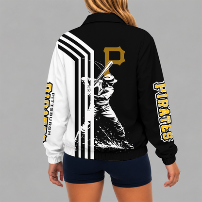 [FLASH SALE] NEW CUSTOMIZED MLB29 PHP PITTSBURGH PIRATES V-NECK ZIPPER SWEATSHIRT JACKET