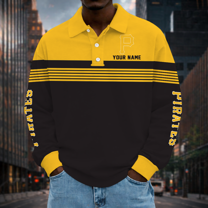 SPECIAL EDITION - NEW CUSTOMIZED MLB29 PHP PITTSBURGH PIRATES MEN'S LONG SLEEVE POLO
