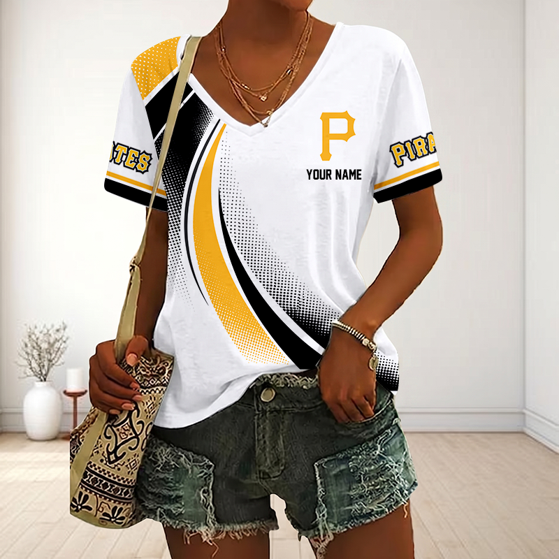 LIMITED EDITION - NEW CUSTOMIZED MLB29 PHP PITTSBURGH PIRATES V-NECK FEMALE SHIRT