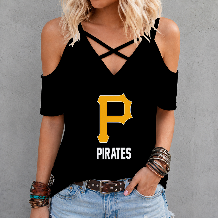 LIMITED EDITION - NEW CUSTOMIZED MLB29 PHP PITTSBURGH PIRATES CRISS CROSS V-NECK TOP