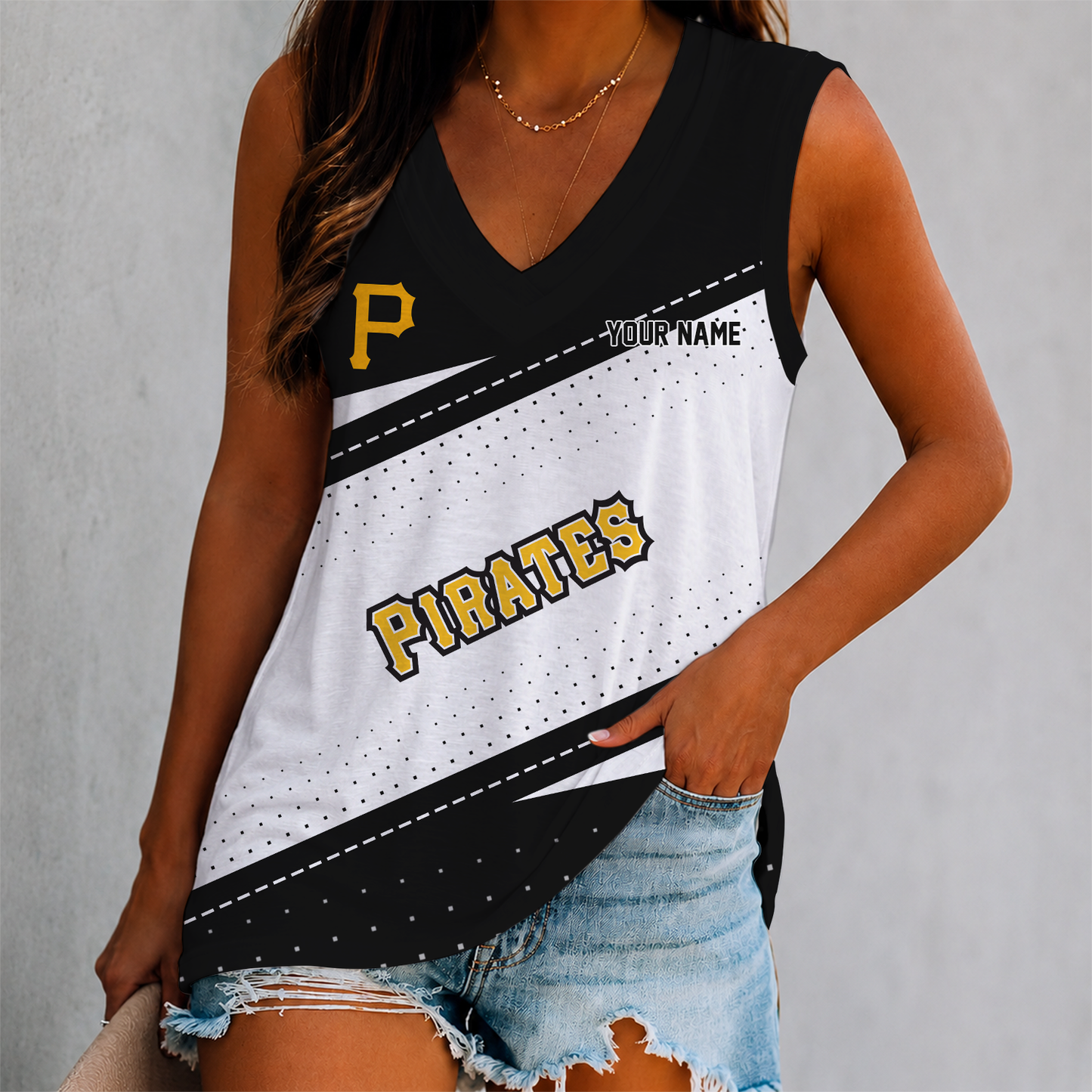LIMITED EDITION - NEW CUSTOMIZED MLB29 PHP PITTSBURGH PIRATES WOMEN'S V-NECK TANK TOP