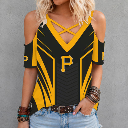 [FLASH SALE] NEW CUSTOMIZED MLB29 PHP PITTSBURGH PIRATES CRISS CROSS V-NECK TOP
