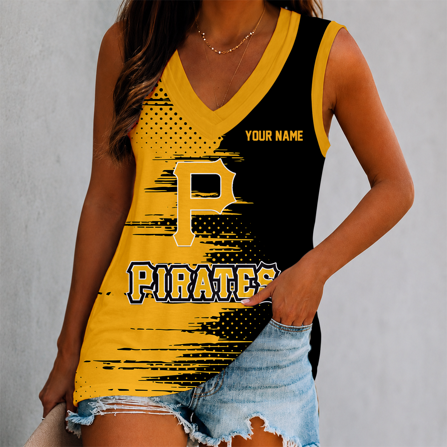 LIMITED EDITION - NEW CUSTOMIZED MLB29 PHP PITTSBURGH PIRATES WOMEN'S V-NECK TANK TOP