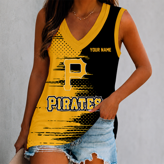 LIMITED EDITION - NEW CUSTOMIZED MLB29 PHP PITTSBURGH PIRATES WOMEN'S V-NECK TANK TOP