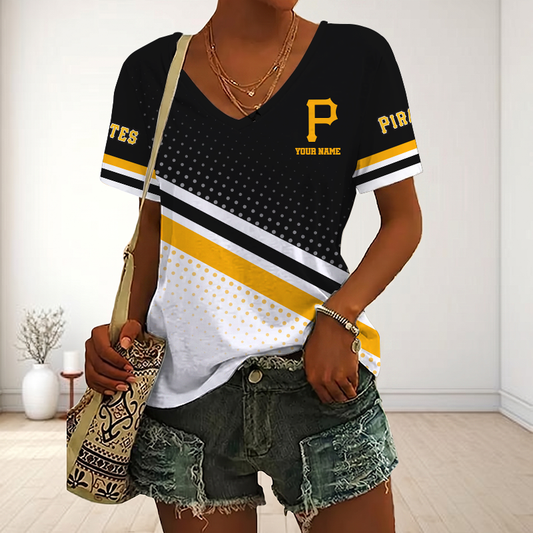 LIMITED EDITION - NEW CUSTOMIZED MLB29 PHP PITTSBURGH PIRATES V-NECK FEMALE SHIRT