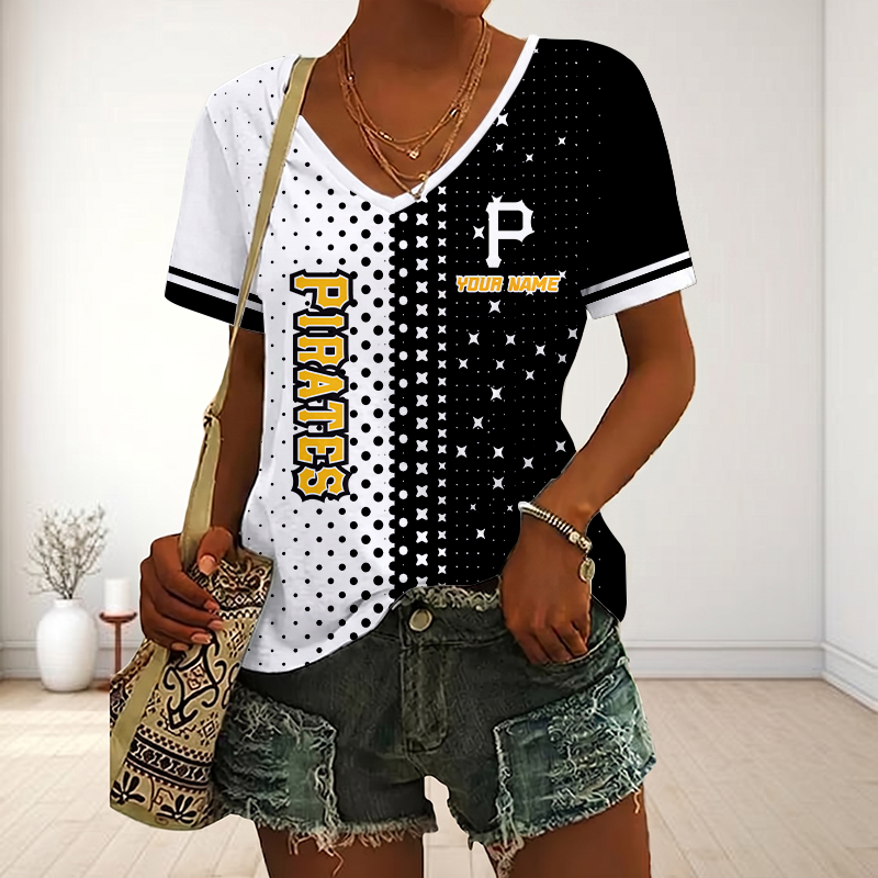 LIMITED EDITION - NEW CUSTOMIZED MLB29 PHP PITTSBURGH PIRATES V-NECK FEMALE SHIRT