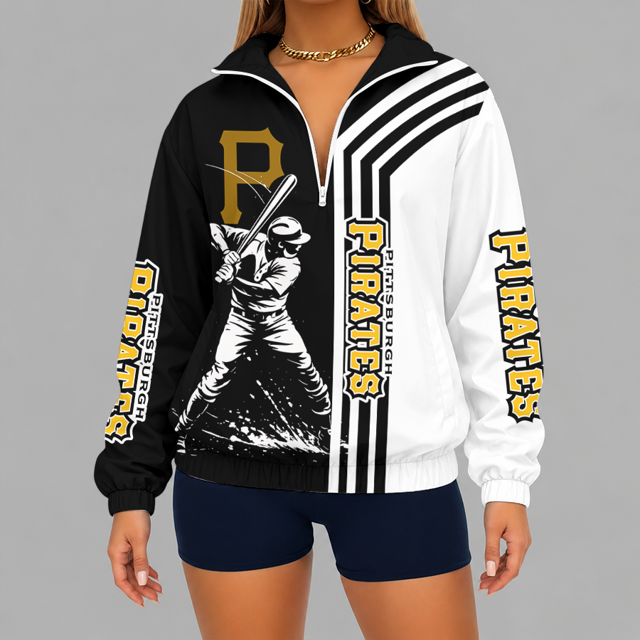 [FLASH SALE] NEW CUSTOMIZED MLB29 PHP PITTSBURGH PIRATES V-NECK ZIPPER SWEATSHIRT JACKET