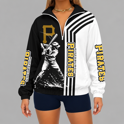 [FLASH SALE] NEW CUSTOMIZED MLB29 PHP PITTSBURGH PIRATES V-NECK ZIPPER SWEATSHIRT JACKET