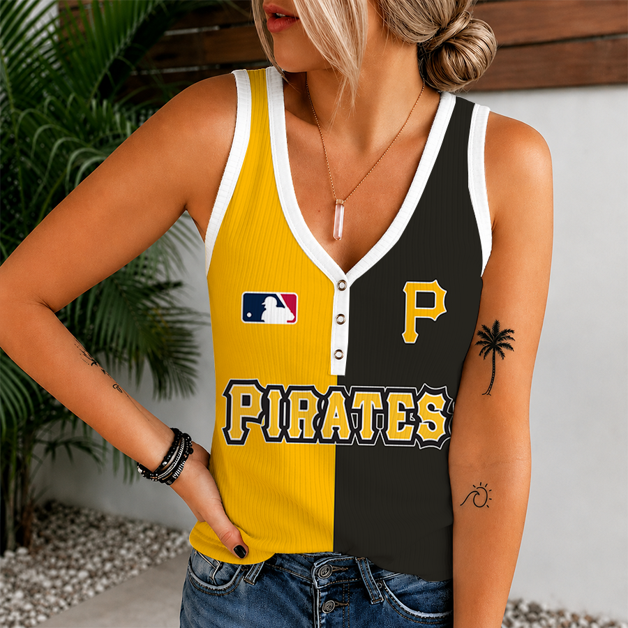 [FLASH SALE] NEW CUSTOMIZED MLB29 PHP PITTSBURGH PIRATES WOMEN'S V-NECK TANK TOP