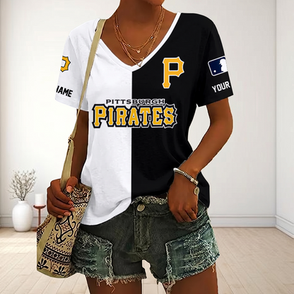 SPECIAL EDITION - NEW CUSTOMIZED MLB29 PHP PITTSBURGH PIRATES V-NECK FEMALE SHIRT