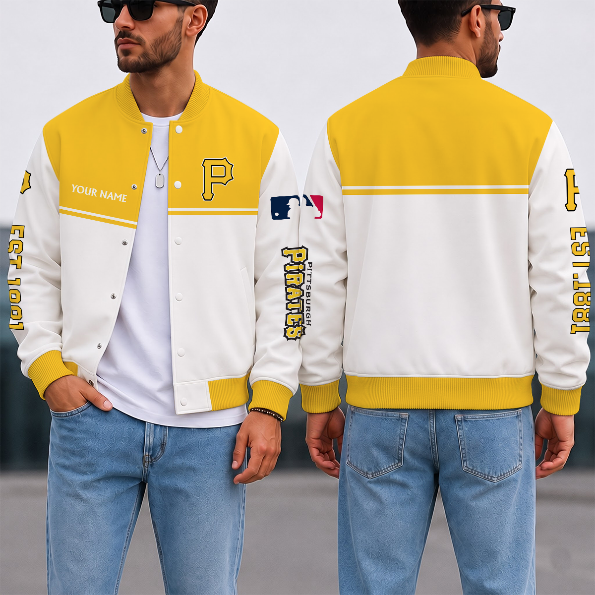 SPECIAL EDITION - NEW CUSTOMIZED MLB29 PHP PITTSBURGH PIRATES SATIN VARSITY & BASEBALL JACKET