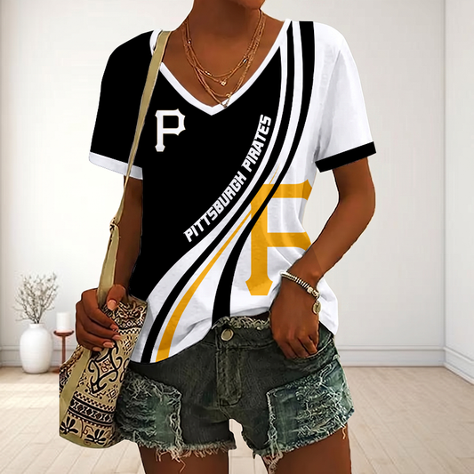 LIMITED EDITION - NEW CUSTOMIZED MLB29 PHP PITTSBURGH PIRATES V-NECK FEMALE SHIRT