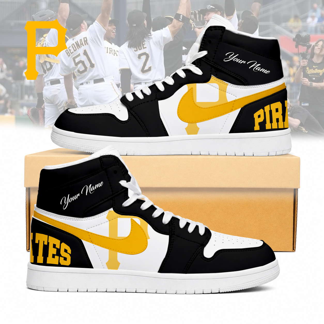 LIMITED EDITION - NEW CUSTOMIZED MLB29 PHP PITTSBURGH PIRATES AIR JORDAN SNEAKERS