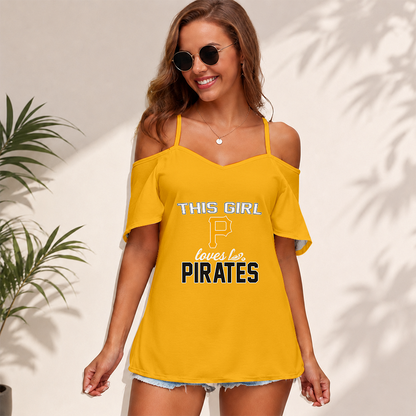 [FLASH SALE] NEW CUSTOMIZED MLB29 PHP PITTSBURGH PIRATES WOMEN'S STRAPPY OFF-SHOULDER TOP