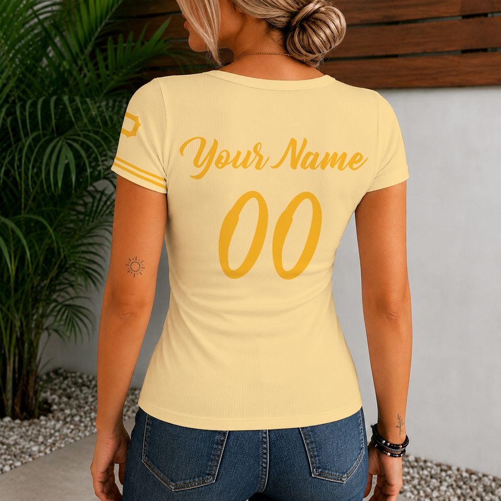 [FLASH SALE] NEW CUSTOMIZED MLB29 PHP PITTSBURGH PIRATES WOMEN'S SHORT SLEEVE HENLEY T-SHIRT
