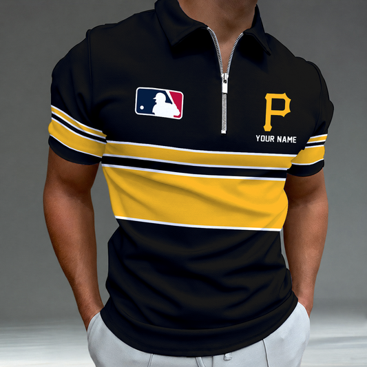 [FLASH SALE] NEW CUSTOMIZED MLB29 PHP PITTSBURGH PIRATES ZIP POLO SHIRT