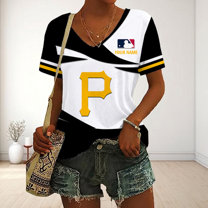 LIMITED EDITION - NEW CUSTOMIZED MLB29 PHP PITTSBURGH PIRATES V-NECK FEMALE SHIRT