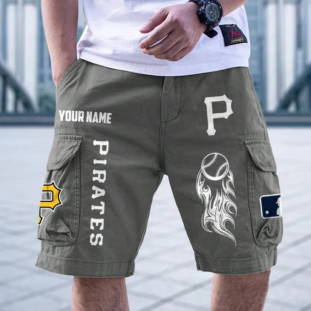 [FLASH SALE] NEW CUSTOMIZED MLB29 PHP PITTSBURGH PIRATES MEN'S CARGO SHORTS