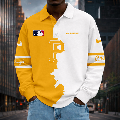 LIMITED EDITION - NEW CUSTOMIZED MLB29 PHP PITTSBURGH PIRATES MEN LONG SLEEVE POLO
