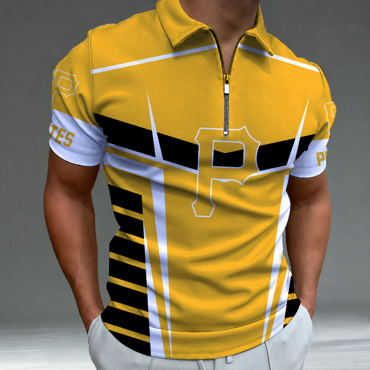 LIMITED EDITION - NEW CUSTOMIZED MLB29 PHP PITTSBURGH PIRATES ZIP POLO SHIRT