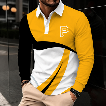 [FLASH SALE] NEW CUSTOMIZED MLB29 PHP PITTSBURGH PIRATES MEN'S LONG SLEEVE POLO